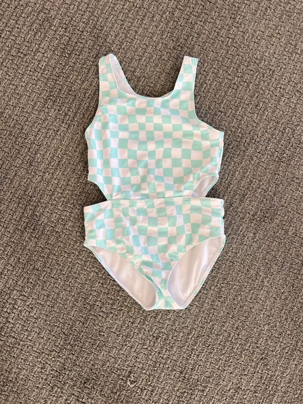 Mint & White Checkerboard One-Piece Swimsuit with Cutouts